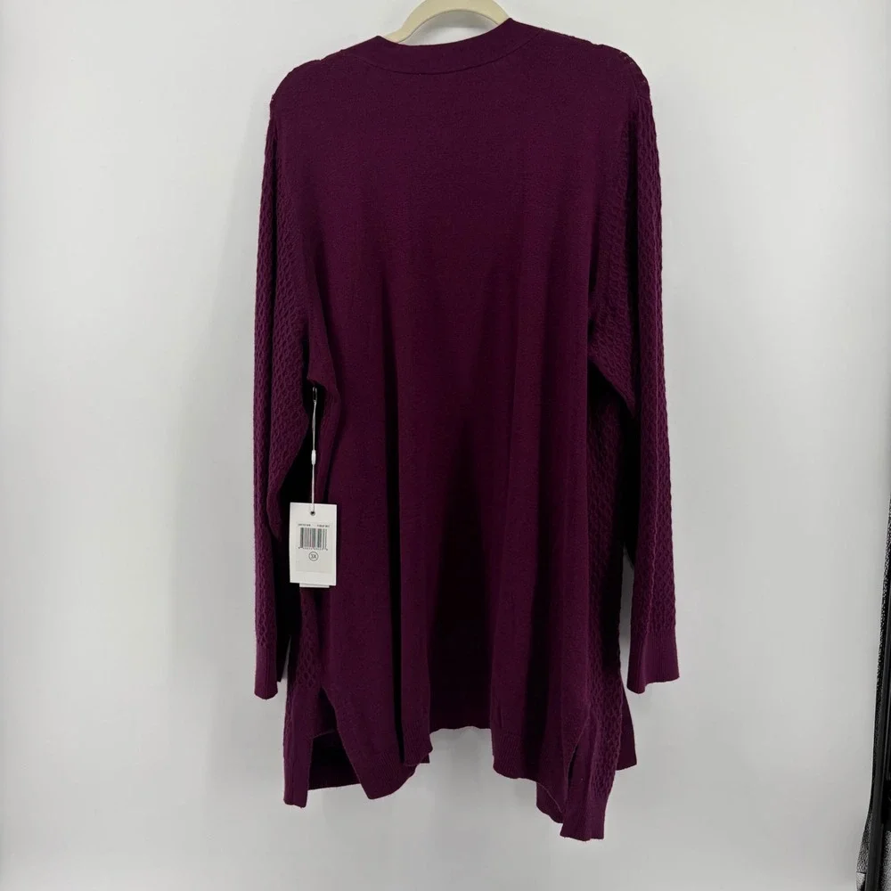Evolution by Cyrus Womens 3X Purple Cardigan Open Front Waffle Knit‎ Casual NEW